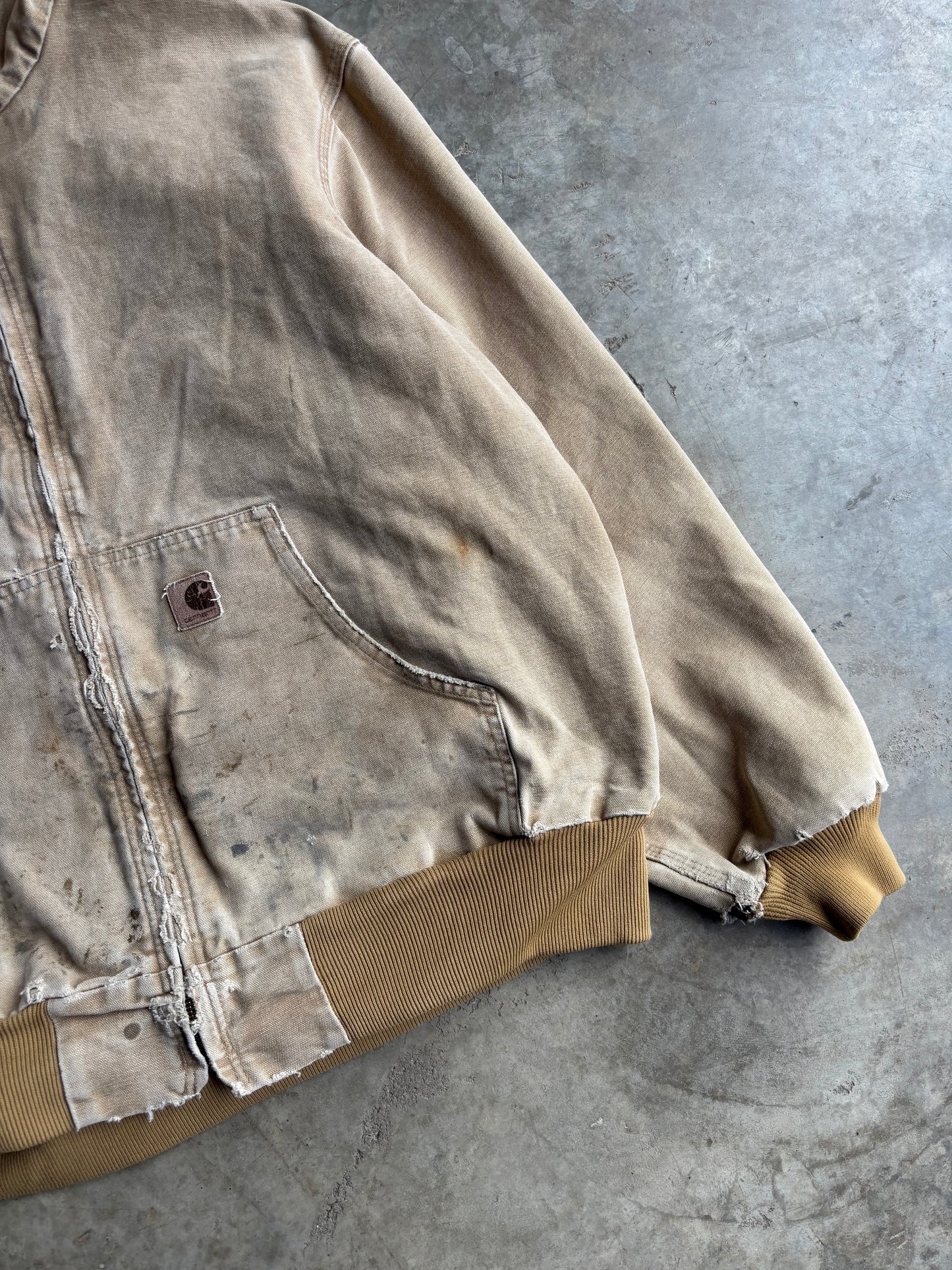 Tan Carhartt Faded and Distressed Hooded Jacket - XL