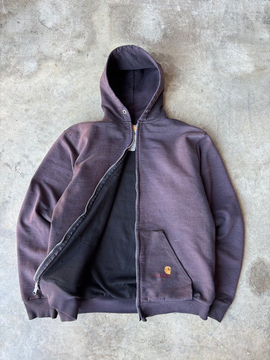 Black Faded Carhartt Thermal Lined Zip Up Hoodie - XL