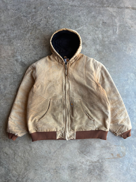 Tan Carhartt Faded and Distressed Hooded Jacket - XL