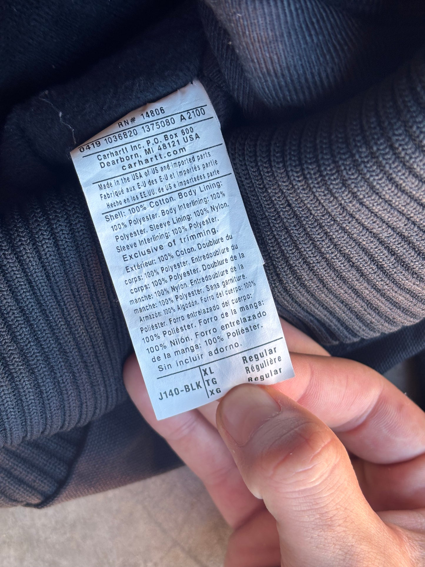 Black Carhartt Hooded Jacket - XL