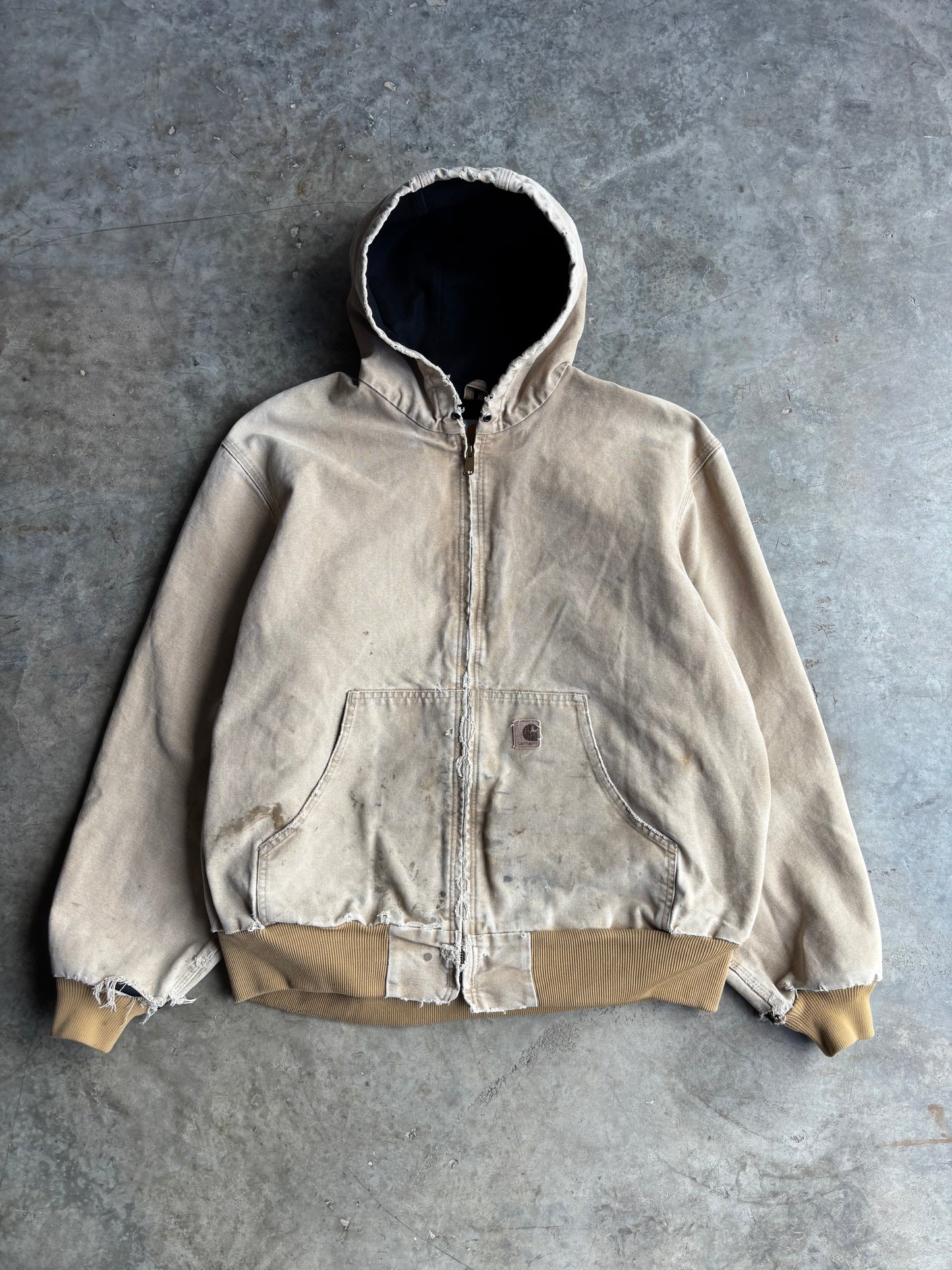 Tan Carhartt Faded and Distressed Hooded Jacket - XL