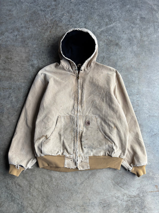 Tan Carhartt Faded and Distressed Hooded Jacket - XL