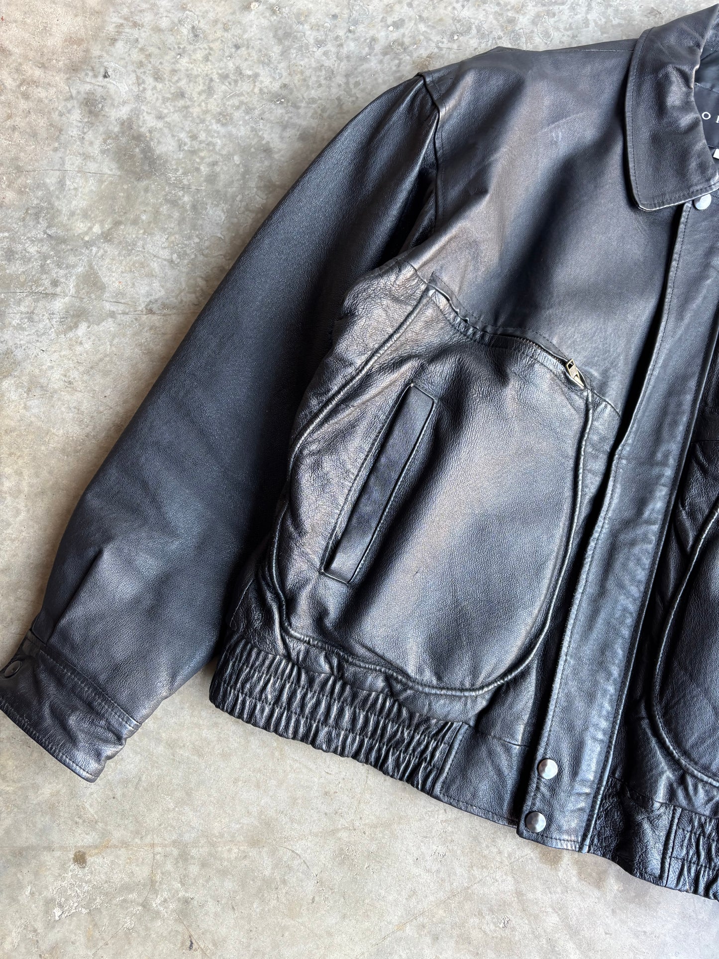 Context Bomber Style Leather Jacket - L