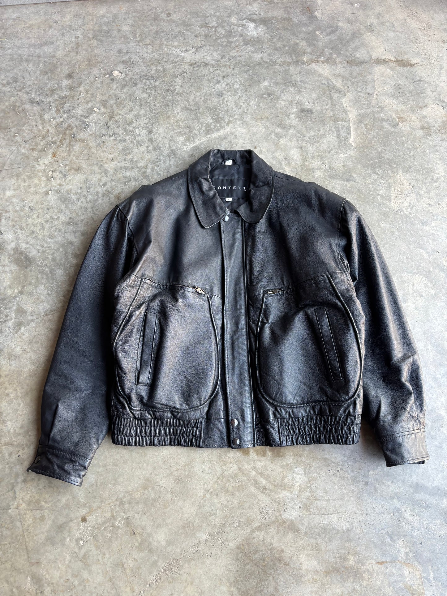 Context Bomber Style Leather Jacket - L