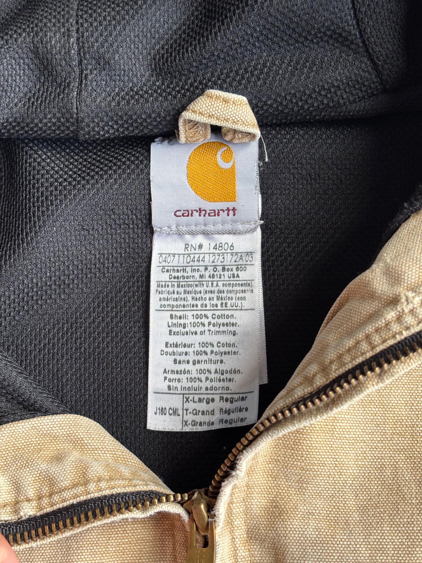 Tan Carhartt Faded and Distressed Hooded Jacket - XL