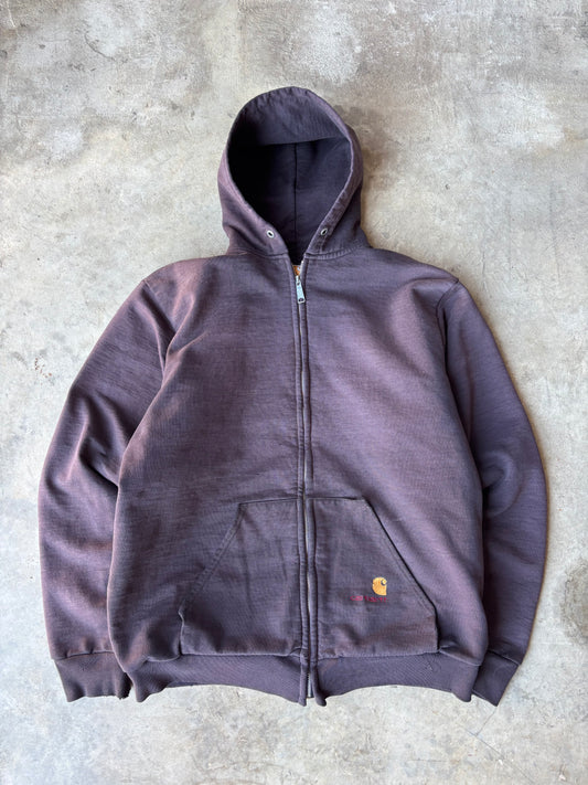 Black Faded Carhartt Thermal Lined Zip Up Hoodie - XL