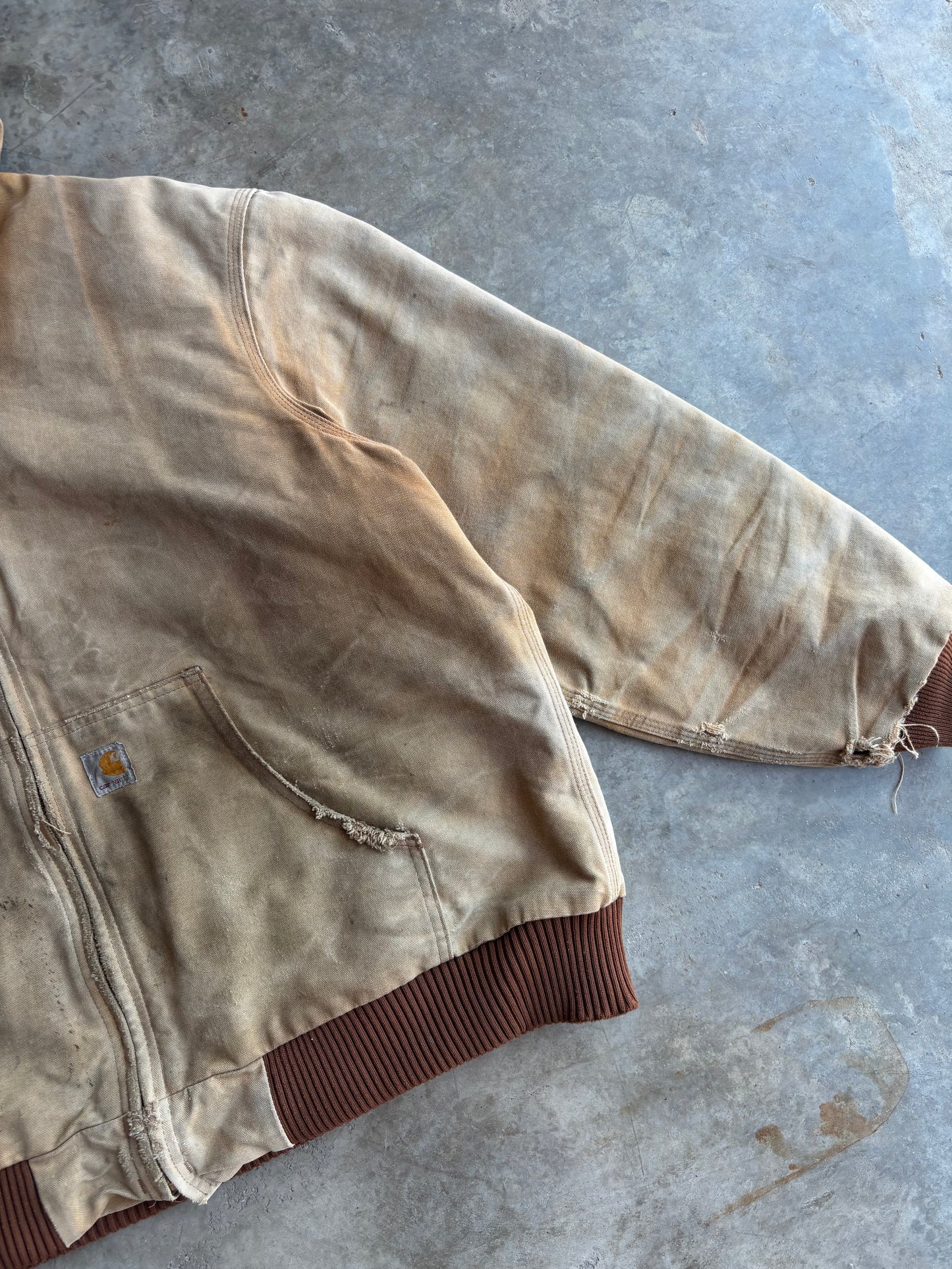 Tan Carhartt Faded and Distressed Hooded Jacket - XL