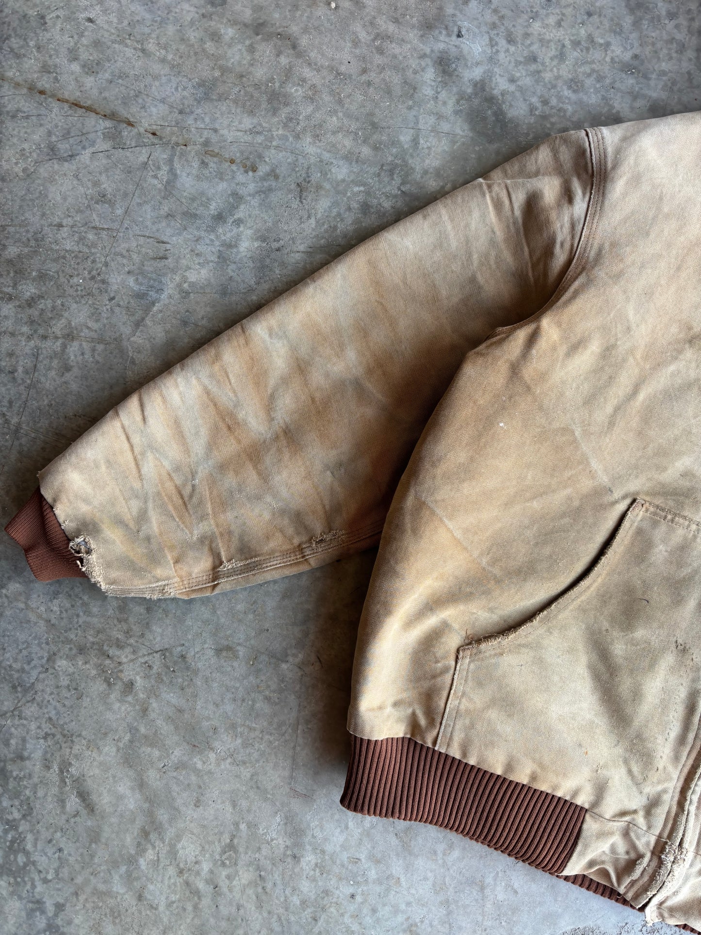 Tan Carhartt Faded and Distressed Hooded Jacket - XL